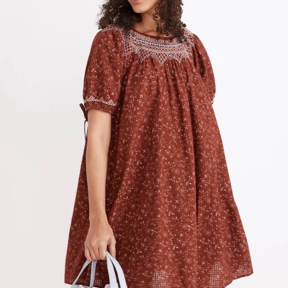 Madewell Embroidered Puff-Sleeve Babydoll Dress